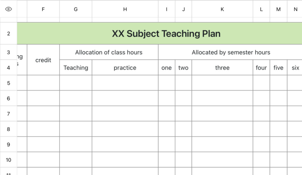 Subject teaching schedule 1